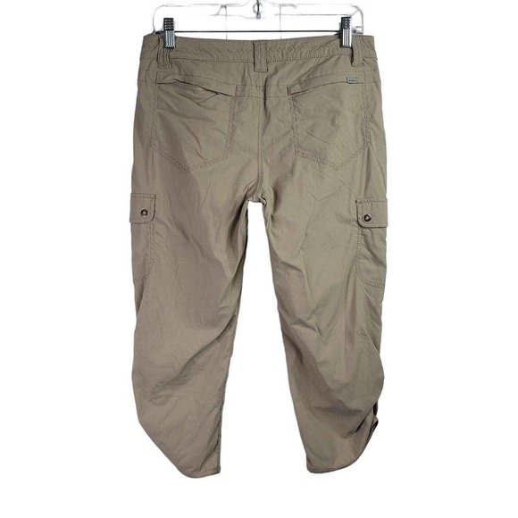 Eddie Bauer Capri Womens Travex Cargo Ruched Leg Pant Khaki Tan Size 6 Stretch - Picture 3 of 11